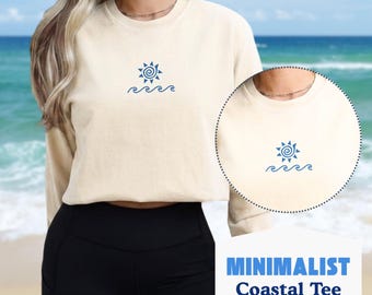 Sun Ocean Minimalist Comfort Colors Shirt Coastal Surf Oversized Summer Beach T-Shirt Vacation Girls Weekend Trip Tee Gift for Women Friends