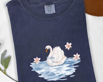 Bird Lover Swan Shirt Elegant Swan Lake Flowers Comfort Colors T-Shirt Cottagecore Floral Feminine Bird Lover Gift for Women Daughter