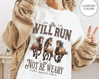 Western Bible Verse Horse Shirt Christian Cowgirl Horse Lover Gift Faith Scripture Church Comfort Colors T-Shirt Birthday gift for Women