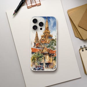 Khmer Temple Cambodia Watercolor Aquarelle Phone Case | Flexi Case (iPhone 16 Plus/Pro/Pro Max, 15, 14, 13 & many more)