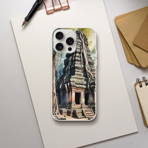 Ta Prohm Buddhist Temple Watercolor Aquarelle Phone Case | Flexi Case (iPhone 14 Plus/Pro/Pro Max, 13, Samsung Galaxy S23 & many more)