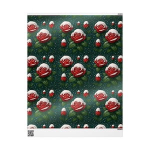 Christmas Rose Wrapping Paper | Snow and Roses Gift Wrap | Romantic Wrapping Paper
