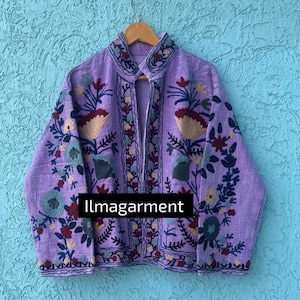 TNT Indian 100% Cotton Suzani Embroidery Handmade Jacket  Women Short Jacket, Fabrice Suzani Inside Lining Winter jacket, Bridesmaid Gift,
