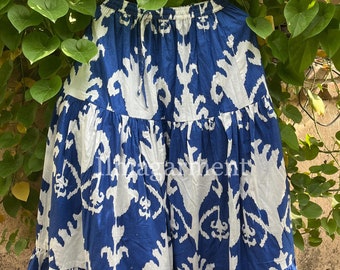 Jupe midi en coton à imprimé floral fait main : jupe de plage à volants à taille élastique