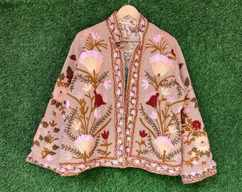 Cotton wool  Suzani Hand Stitched Jacket, Embroidery Work Jacket, Uzbek Suzani Overcoat, Unisex Winter Jacket,