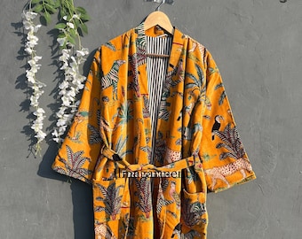 Velvet Cotton Kimono Robe: Indian Handmade Unisex Long Jacket
