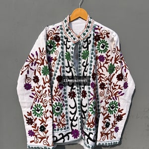 Indian 100% Cotton Sujani Embroidery Handmade Jacket  Party Wear coat woman Jacket Cotton quilted Boho jacket Short Beautiful jacket