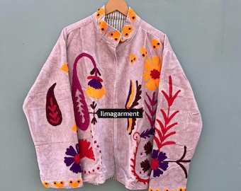 Chaqueta de terciopelo bordada a mano, abrigo de festival bohemio Suzani