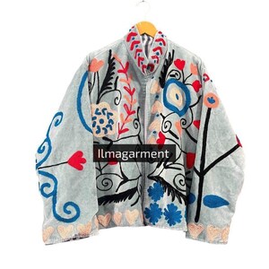 Embroidery Valvet Handmade  Suzani Floral Short Jacket Boho Ethnic Wear Stylish Layer, Festival Gift Uzbek Flowers  Jacket Coat, girls gift