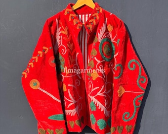 Women's Velvet Suzani Jacket, Uzbek Embroidery Jacket Coat, Short Winter Jacket, Boho Chic Jacket, Party Wear Jacket, Overcoat,