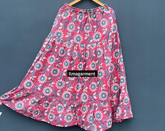 Printed Floral Cotton Maxi Skirt: Layered Boho Skirt with Pockets