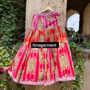 Handmade Cotton Summer Skirts,  animal Hand Screen Print Skirts, Lightweight Summer Fashion, Tiered Skirt, Women Skirt, Girls gift,
