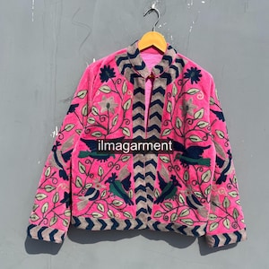 Handmade Suzani Embroidered Velvet Jacket: Cozy Cotton Lined Coat
