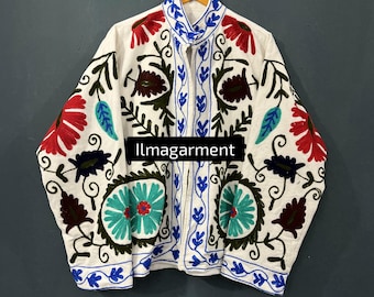 Handmade Kantha Embroidered Cotton Jacket: Indian Quilted Coat