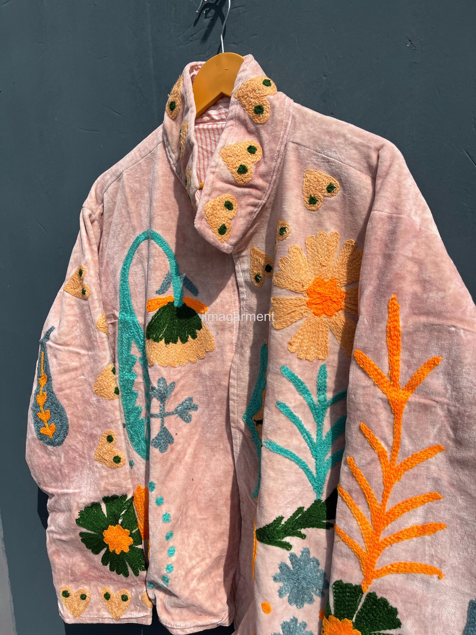 Embroidered Velvet Jacket: Floral LOVE Design, Oversized Fit - Etsy