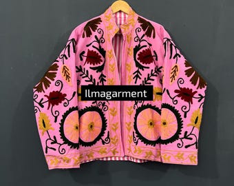 Handmade Kantha Embroidered Cotton Jacket: Indian Quilted Coat