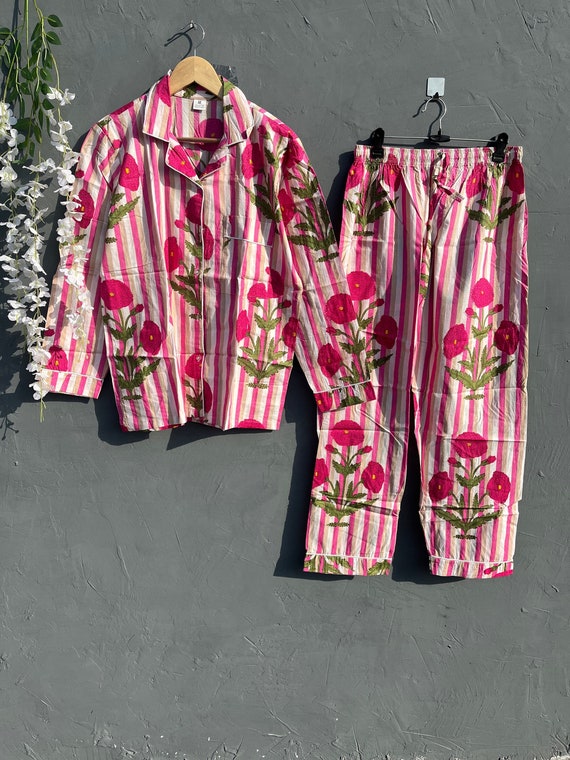 Floral Cotton Pajama Set: Handmade Women's Night Suit