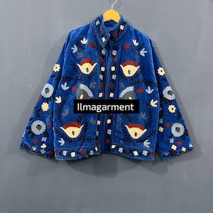 Indian 100% Cotton Suzani Embroidery Handmade Jacket Cozy and Stylish Layer, Women winter wear orange Color Coat, gift for her, girls gift,