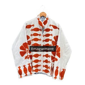 White Valvet Embroidery  Suzani Floral Short Jacket Boho Ethnic Wear Stylish Layer, Festival Gift Uzbek handmade Jacket Coat, girls gift