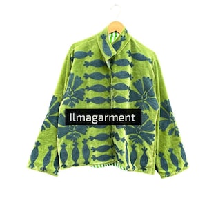 Light green Velvet  Embroide Velvet Short Kimono Coat Women Wear Jacket Suzani Stylish Layer, Women party wear Coat, beautiful  girls gift,