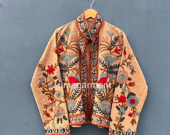 Handmade Suzani Embroidered Cotton Jacket: Boho Hippie Style