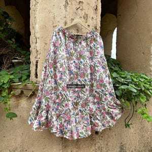 White Handmade Cotton Floral Block Print Maxi Skirt, Tiered Beach Skirt Beautyfull  skirt,