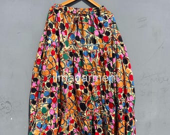 Katoenen maxirok met bloemenblokprint: handgemaakte boho-strandrok