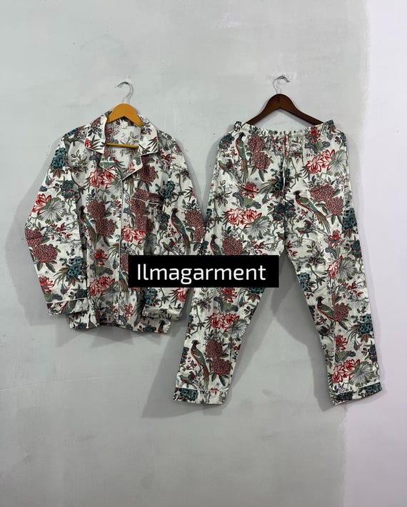 White Bird Floral Hand Block Printed Pure High Quality Cotton Long