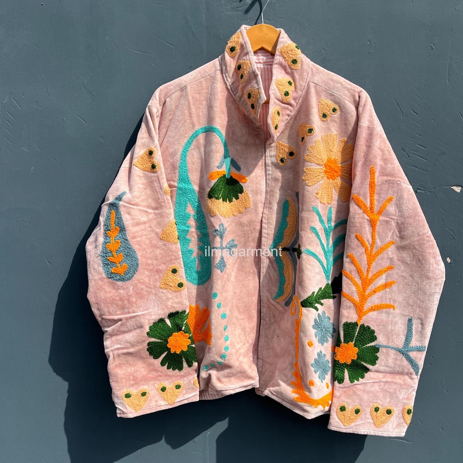Long Sleeve Velvet Floral Regular Jacket ser1759