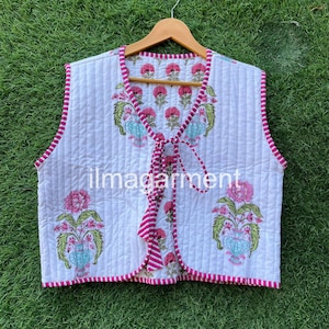 100%Cotton Quilting Vest Coat, Hand Stitched Block Print Jacket, Unisex Wear, Boho Hippie Vest Coat, Winter Jacket, Women Gifts