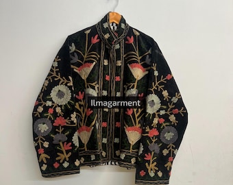 Vintage Black Velvet Floral Embroidered Jacket | Handmade Ethnic Boho Statement Outerwear | Festival & Party Wear,