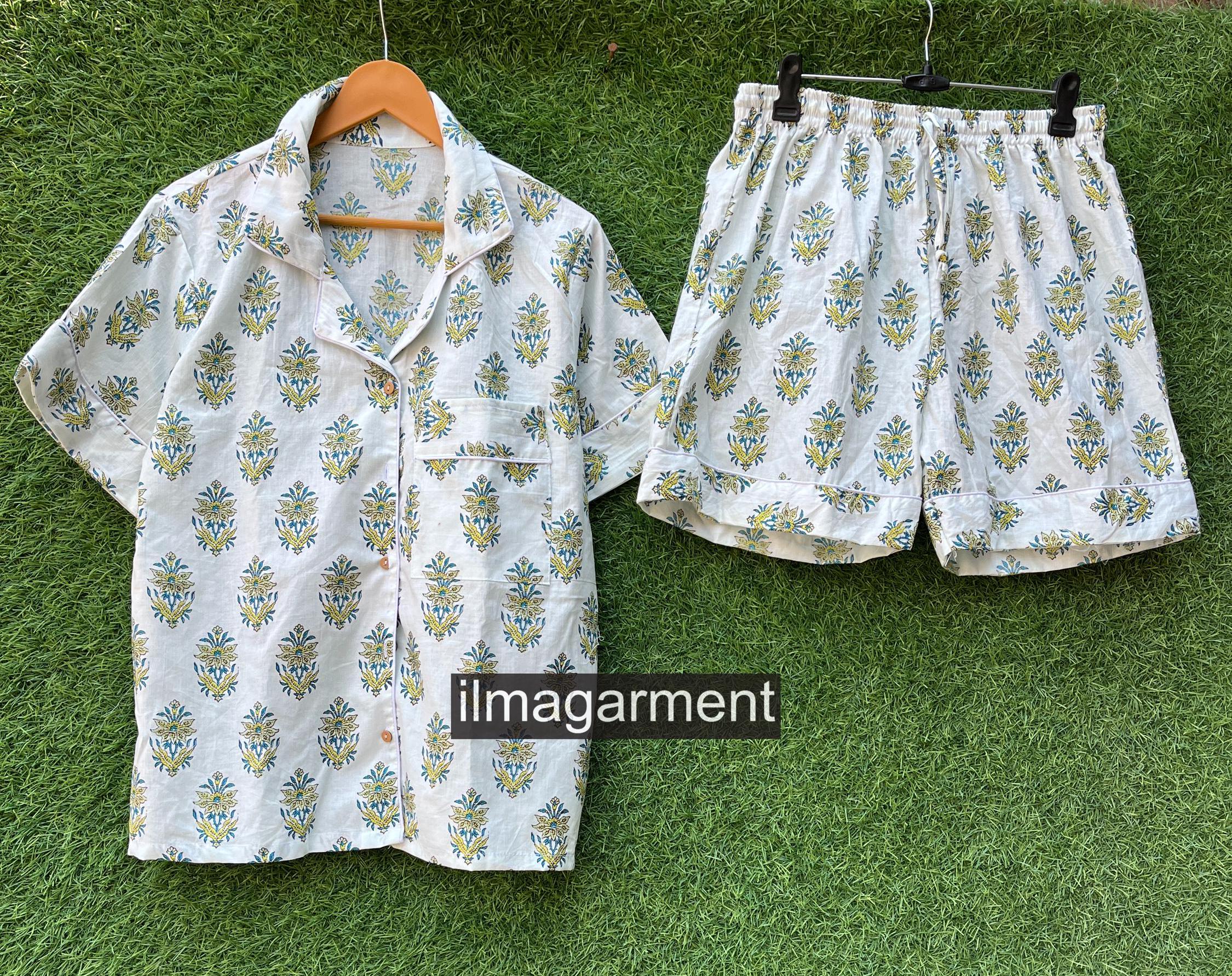 Indian hand block cotton short pajama set ,Luxury Women's Pajama Set, soft pajama set Summer Shorts  Bridal  Night Suit, Gift for her,