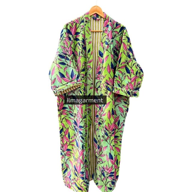 Velvet Long Kimono for Winter Bath Robe Gowon Printed Jacket Night