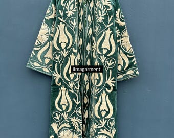 Kimono de veludo de algodão com estampa floral - Boho Bridal Cover-Up
