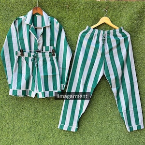 Indian Cotton Pajama Set: Striped Summer Lounge Wear