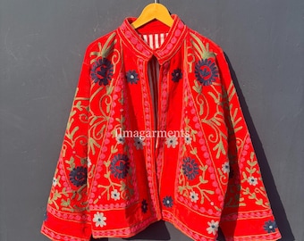 Indian Velvet Suzani Jacket, Handmade Embroidery Jacket Coat, Boho Chic Jacket With Inside Cotton Lining, Women's Party Wear Jackets,