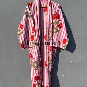 Cotton Summer Kimono, Hand Stitched Robes, Boho Hippie Style Kimono Dressing Gown, Bathrobes, Women&#39;s Sleepwear, Hippies Style Caftan,