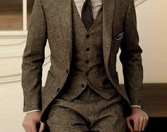 Mens 3 Piece Suit - Tweed Herringbone - Stunning Peaky Blinders - Tom Shelby - High Quality Suit Gentleman's Tweed Suit For Men