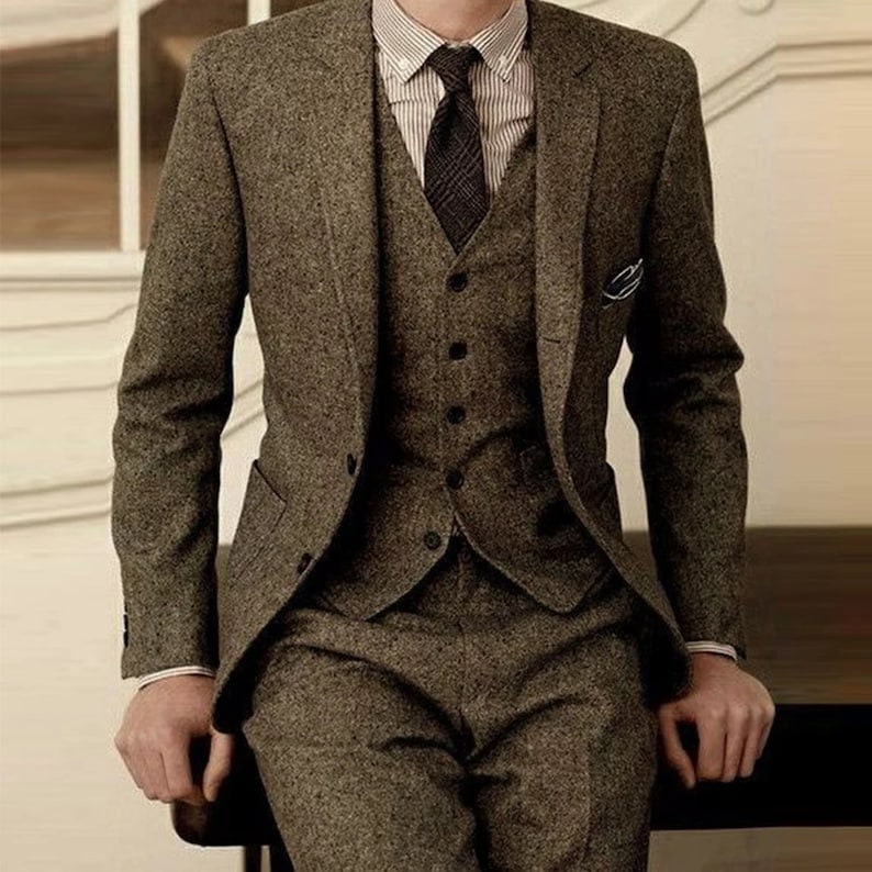 Mens 3 Piece Suit Tweed Herringbone Stunning Peaky Blinders Tom Shelby High Quality Suit Gentleman's Tweed Suit For Men image 1