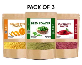 Pack of 3-Neem Leaves Fine Powder +Rose Flower Powder +Orange Peel Powder