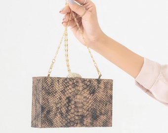 Snakeskin Crossbody Bag | Python Leather Purse | Petty Leather Bag | Evening Small Leather Bag | Snakeskin Wallet | Black Clutch