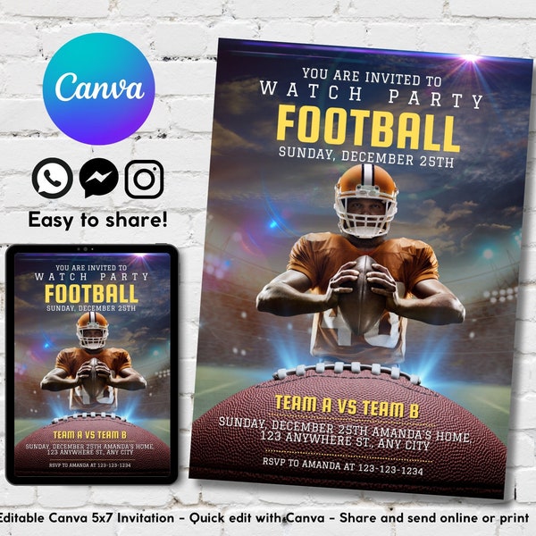 American Football Watch Party Invitation, Editable Football Game Day Invite, Sporty Event Birthday Invitation, Football Fan Birthday Invite