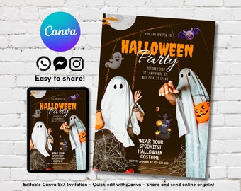 Halloween Costume Party Invitation, Digital Halloween Birthday Party Invite, Ghost Invitations, Printable Ghost Costume Invitation