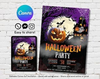 Halloween Party Invitation, Ghost Invitations, Halloween Birthday Invite, Costume Party, Printable Halloween Invite, Pumpkins Witch House