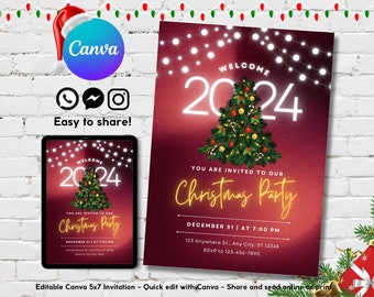 Editable 2024 Christmas Party Invitation, 2024 Printable Xmas Party Flyer Template, Holiday Party, 2024 Christmas Themed Invitation Template