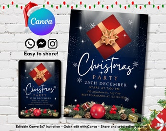 Printable Christmas Party Invitation, Editable Christmas Party Flyer Template, Christmas Holiday Gift Celebrations Invite Flyer Template