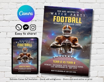 American Football Watch Party Invitation, Editable Football Game Day Invite, Sporty Event Birthday Invitation, Football Fan Birthday Invite