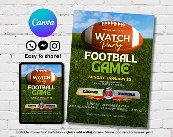 Editable Football Game Day Invite, Printable American Football Invitation, Sporty Event Birthday Invitation, Football Fan Birthday Evite