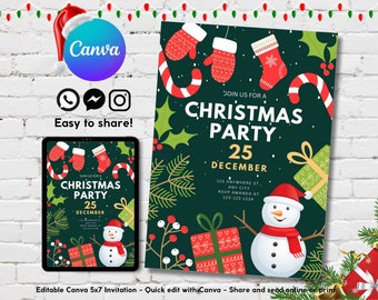 Editable Christmas Party Invitation, Printable Christmas Party Flyer Template, Holiday Party Invite, Christmas Themed Invitation Template