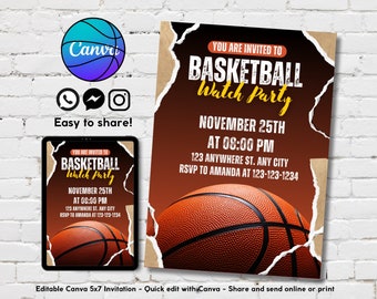 Printable Basketball Birthday Party Invitation Template, Editable Basketball Watch Party Invite, Basketball Fan Birthday Invitation Template